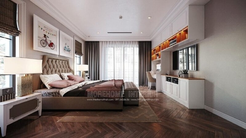 Giường ngủ bọc nệm phong cách đương đại đẹp, sang trọng cho phòng con. Mẫu thiết kế nội thất chung cư đẹp