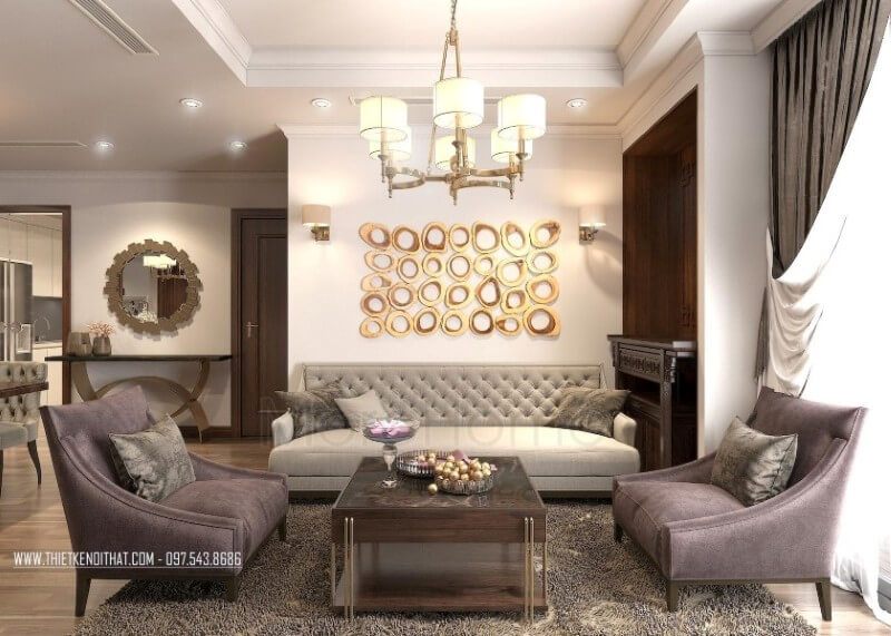Mẫu thiết kế nội thất phòng khách chung cư đẹp theo phong cách tân cổ điển