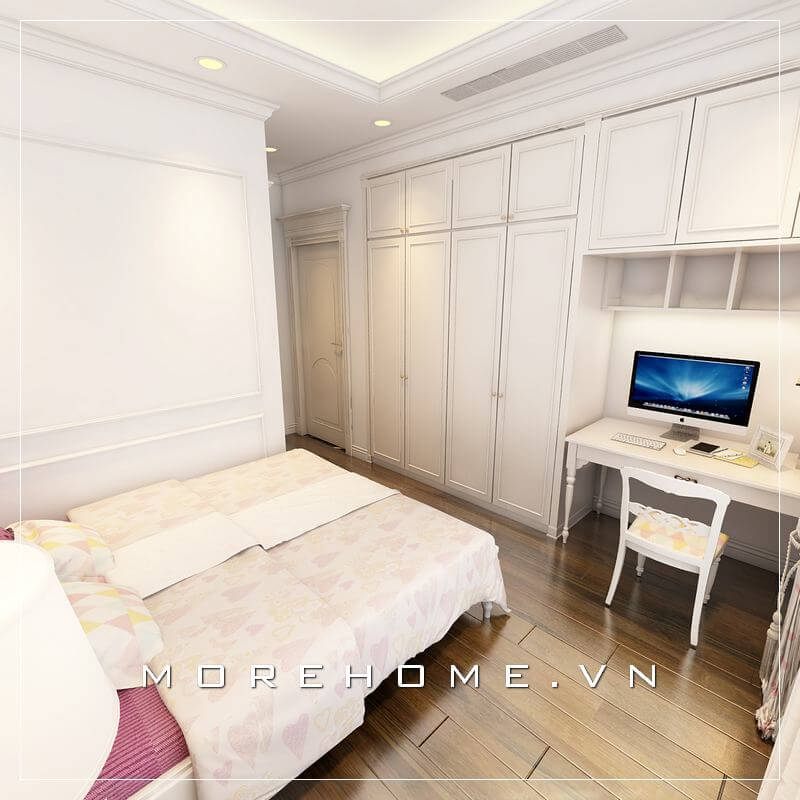 Nếu bạn sở hữu một căn phòng ngủ nhỏ thì đừng nên bỏ qua mẫu tủ quần áo màu trắng ấn tượng này nhé